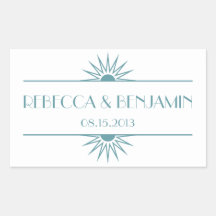 Jazz age blue geometric art deco wedding rectangular stickers