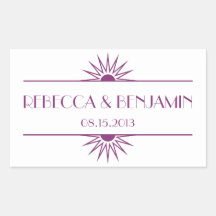 Jazz age purple geometric art deco wedding rectangle sticker