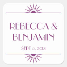 Jazz age purple geometric art deco wedding square sticker