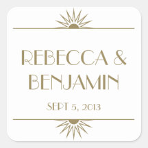 Jazz age taupe geometric art deco wedding square sticker