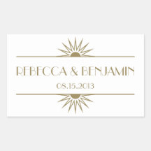 Jazz age taupe geometric art deco wedding rectangle stickers