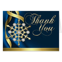 Jazzy Jewelled Snowflake Bllue Thank You Card