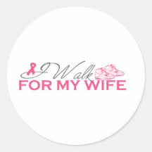 Je marche pour mon épouse (le ruban rose) autocollants ronds