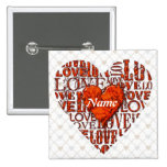 Je t'aime bouton 6 badges avec agrafe