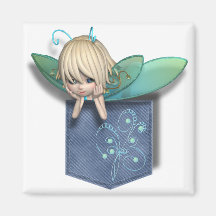 Jean Pocket Blue Green Fairy Fridge Magnets