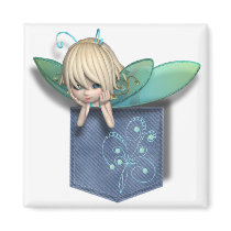 Jean Pocket Blue Green Fairy Fridge Magnets