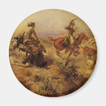 Jerked Down by CM Russell, Vintage Cowboys Fridge Magnet