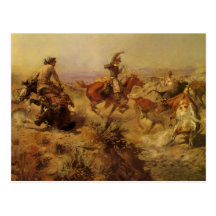 Jerked Down by CM Russell, Vintage Cowboys Postcards