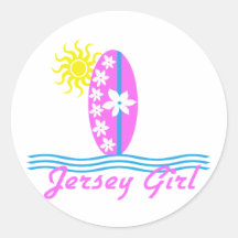 Jersey Girl baby Bodysuit Pink Surfboard W/Sun Sticker