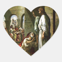 Jesus and the man at the Pool Heart Stickers