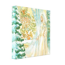 Jesus at Christmas Looking Through Veil of Snow Stretched Canvas Prints