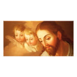 Jesus Christ and Angels Gazing Down From Heaven Customized Photo Card