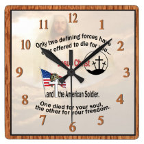 Jesus Christ and the American Soldier Square Clock wall clocks