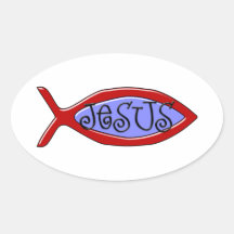 Jesus Christian Fish Design Oval Sticker