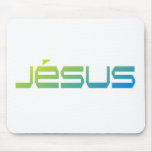 Jésus en dégradé de couleur vert/bleu mousepads