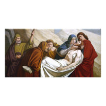Jésus est étendu dans les stations de tombe de la  carte avec photo