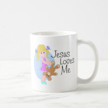 Jesus loves me girl with bear coffee mugs
