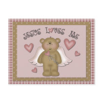 Jesus Loves Me Teddy Bear Angel Postcard