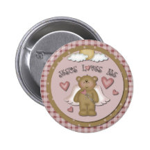 Jesus Loves Me Teddy Bear Angel Round Button