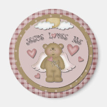 Jesus Loves Me Teddy Bear Angel Round Magnet
