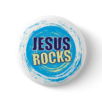 Jesus Rocks 7 Blue & Yellow Button