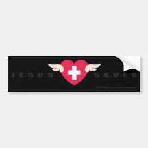 Jesus Saves Cross Love Winged Heart Bumper Sticker