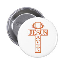 jesus saves orange pinback buttons