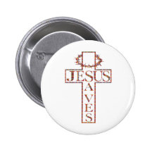 jesus saves red plaid pinback button