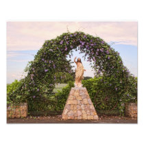 Jesus Statue with Beautiful Flowers Photographic Print