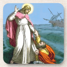Jesus Walking on Water Beverage Coasters