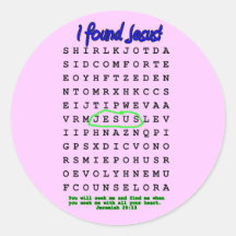 Jesus Word Search Puzzle Round Stickers