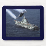 Jet Fighter Over Navy Ship Mouse Pad