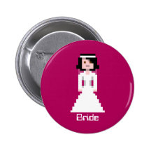 Jeune mariée de pixel - cheveux noirs - coutume pin's