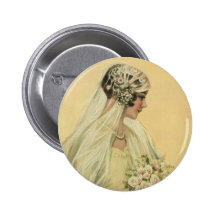 Jeune mariée victorienne vintage en portrait nupti badge avec épingle
