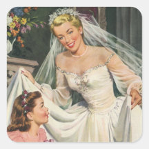 Jeune mariée vintage avec la demoiselle de honneur adhésifs