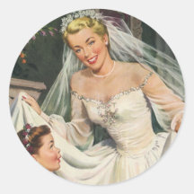 Jeune mariée vintage avec la demoiselle de honneur autocollant