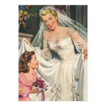 Jeune mariée vintage avec la demoiselle de honneur faire-parts