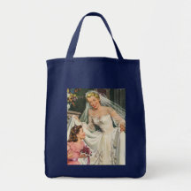 Jeune mariée vintage avec la demoiselle de honneur sac de toile