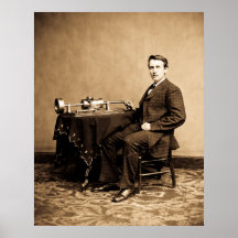 Jeune Thomas Edison et sa machine de phonographe Affiche