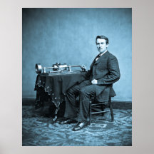 Jeune Thomas Edison et sa machine de phonographe Poster