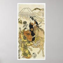 Jeunes amants par Mt Fidji, Toshinobu, 1720 Posters