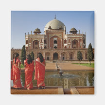 Jeunes dames indiennes et tombe de Humayun, Delhi, Aimants Pour Réfrigérateur