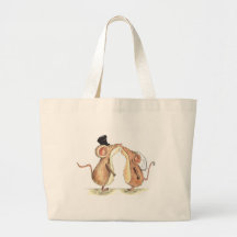 Jeunes mariés - embrassant des souris - cadeau pou sacs en toile