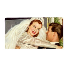 Jeunes mariés vintages de mariage, nouveaux mariés étiquettes d’expédition