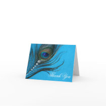 Jewel Peacock Feather Thank You Greeting Card