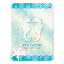 Jewelled Damask + Sea Horse, Starfish Beach Weddin Announcements