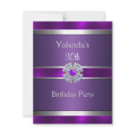Jewelled Purple Silver Trim 30th Birthday Party 3 Personalized Announcement