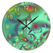 Jewelled Staircase - Abstract Emerald Kaleidoscope Wall Clocks