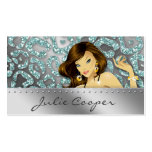 Jewellery Business Card Teal Woman Leopard Silver