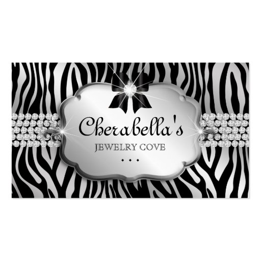 Jewellery Business Card Zebra Silver Bow Heart